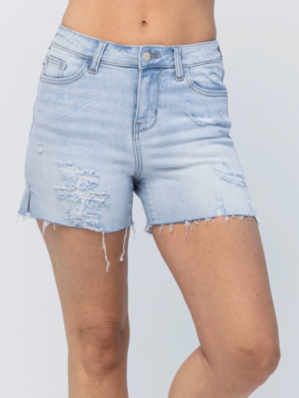 JUDY BLUE High-Rise Stretch Denim Shorts Size XL Side Slit 15 (32) NEW